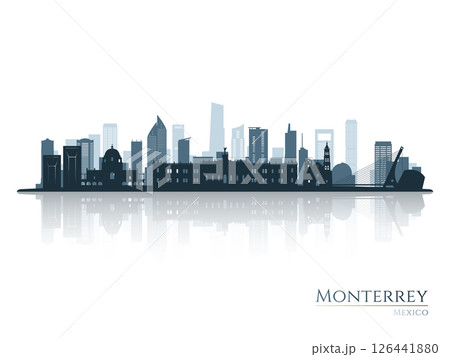 Monterrey skyline silhouette with reflection.  126441880