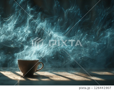 Steam Rising Draping Blue Mystical Blue Steam Rising From a Cup on Wooden...のイラスト素材 [126441907 ...