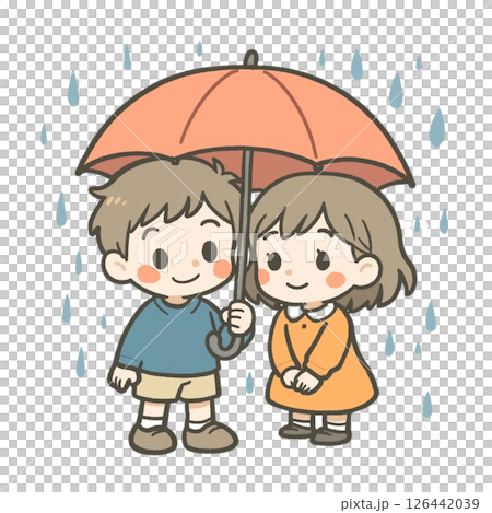 變形，一男一女共用一把傘的插圖，簡單，材料，文件創作，無背景，雨季 126442039