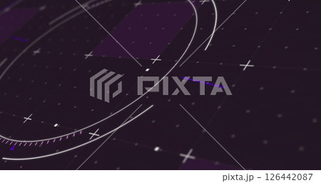 Image of network of connections with scope scanning on black background 126442087