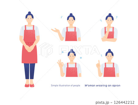 家事や接客シーン向けのエプロン姿の女性 ジェスチャーポーズベクターイラストセット 家事や接客シーン向けのエプロン姿の女性 ジェスチャーポーズベクターイラストセット 126442212