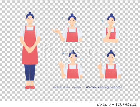 家事や接客シーン向けのエプロン姿の女性 ジェスチャーポーズベクターイラストセット 家事や接客シーン向けのエプロン姿の女性 ジェスチャーポーズベクターイラストセット 126442212