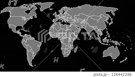 Image of letters over world map on black background 126442286
