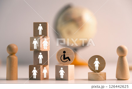 Concept of inclusion and equity in employment ensures that people with disabilities are provided equal opportunities in diverse work environment, promoting both business success and health equality. Concept of inclusion and equity in employment ensures that people with disabilities are provided equal opportunities in diverse work environment, promoting both business success and health equality. 126442625