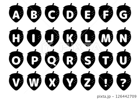 いちごのアルファベットアイコンセット (モノクロ) 126442709