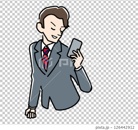 A man in a suit operating a smartphone 126442912