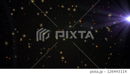 Image of floating stars and light spots on black background Image of floating stars and light spots on black background 126443114