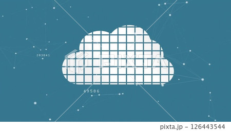 Image of data processing and cloud icon on blue background Image of data processing and cloud icon on blue background 126443544