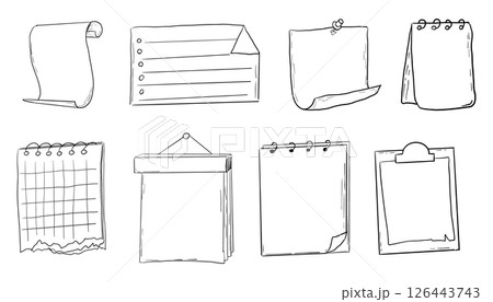 Memo page bullet jourlal note sketch, hand drawn doodle stickers office list box or frame. Comic planner reminder, set stationery design elements. 126443743
