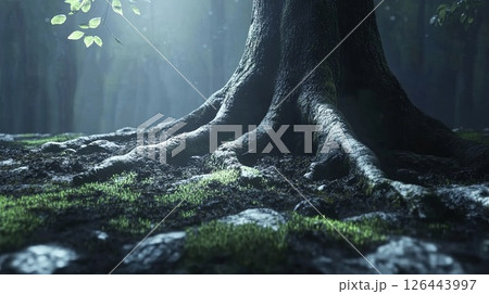 Tree roots and moss, realistic, cinematic light, sharp focus. Tree roots and moss, realistic, cinematic light, sharp focus. 126443997