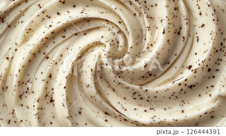 Ice cream with small chocolate chunks, macro closeup, top view 126444391