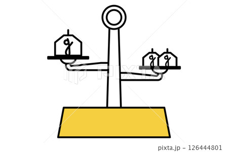 分銅ののった秤のシンプルな線画アイコン 126444801