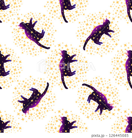Mystical seamless pattern of cats in boho style, silhouette collection. Witchcraft and magic Mystical seamless pattern of cats in boho style, silhouette collection. Witchcraft and magic 126445085
