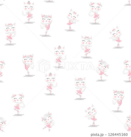 Cute ballerina cat dancing ballet in pink tutu seamless pattern. Cute ballerina cat dancing ballet in pink tutu seamless pattern. 126445160