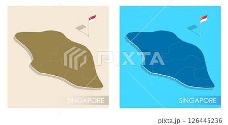 Singapore country flag installed on geographic positioning map point of country territory. Singaporean commonwealth banner on land and sea. Festive patriotic HD format template for independence day 126445236