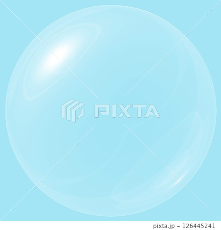 バブル球体　透明png　泡シャボン玉の素材イラスト　ツルツル背景水色ブルー　ボール塩ビ 126445241