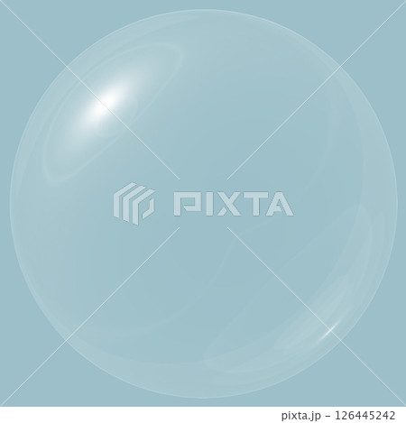 バブル球体　透明png　素材イラスト　ツルツル立体感ボール　シャボン玉　背景ブルーグレー 126445242