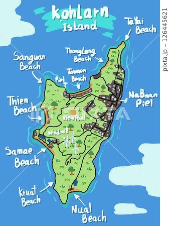 Graphic Adventure Map of Koh Larn Island pattaya Thailand tourism atlas  Graphic Adventure Map of Koh Larn Island pattaya Thailand tourism atlas  126445621