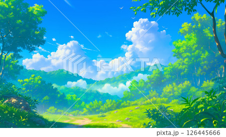 森の中の開けた場所の風景、アニメ風 126445666