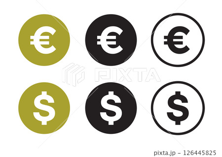 euro and dollar symbolic coin set isolated vector illustration euro and dollar symbolic coin set isolated vector illustration 126445825