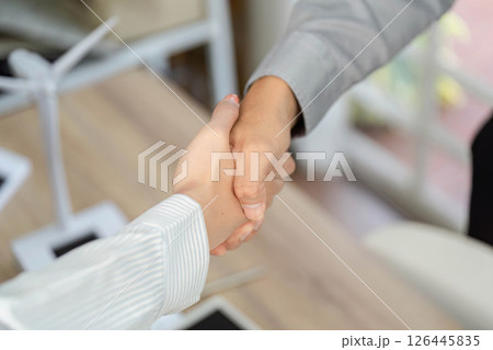Business Collaboration on ESG Initiatives. Professionals engaging in a handshake. Business Collaboration on ESG Initiatives. Professionals engaging in a handshake. 126445835