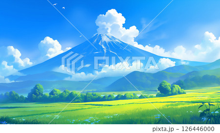 春の火山の風景、アニメ風 126446000