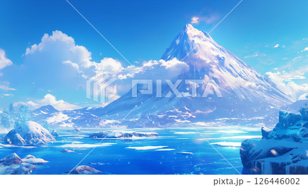 冬の火山の風景、アニメ風 126446002