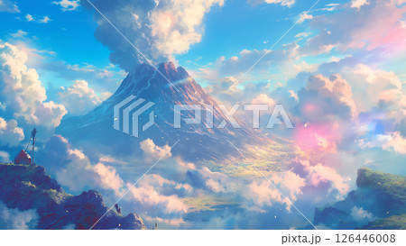 超級山岳の火山の風景、アニメ風 126446008
