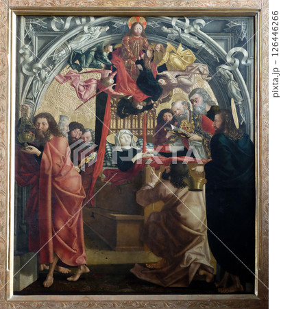 The death of Virgin Mary on the main altar in Parish church in St. Wolfgang on Wolfgangsee in Austria The death of Virgin Mary on the main altar in Parish church in St. Wolfgang on Wolfgangsee in Austria 126446266