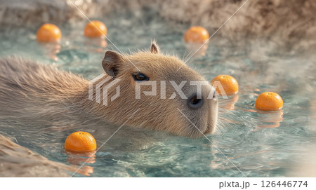 Capybara in hot spring 126446774