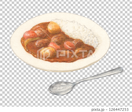 Curry rice with a spoon, hand-drawn 126447253