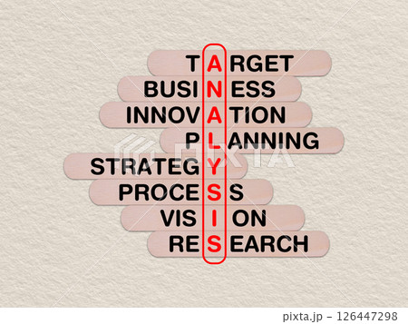concept word analysis, crossword written on wooden stick, business analysis concept with copy space concept word analysis, crossword written on wooden stick, business analysis concept with copy space 126447298