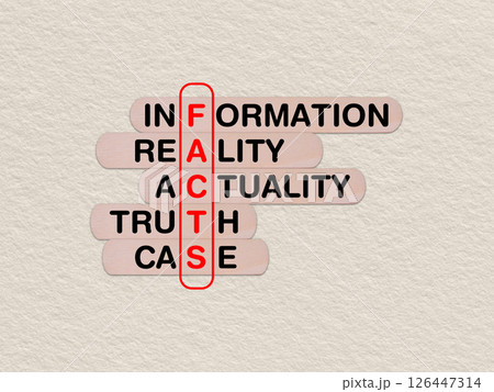 concept word facts, crossword written on wooden stick, business facts concept with copy space concept word facts, crossword written on wooden stick, business facts concept with copy space 126447314