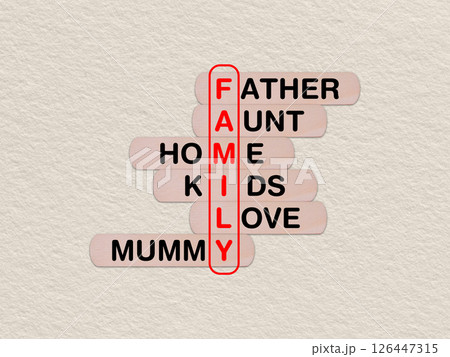 concept word family, crossword written on wooden stick, business family concept with copy space 126447315