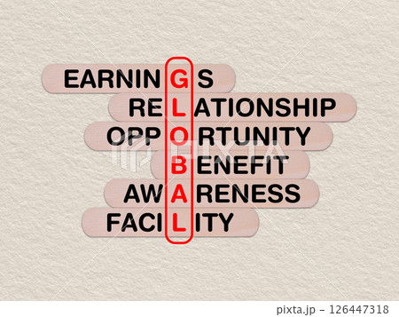 concept word global, crossword written on wooden stick, business global concept with copy space 126447318