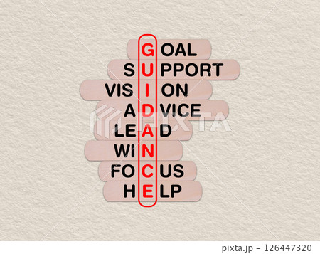 concept word guidance, crossword written on wooden stick, business guidance concept with copy space 126447320