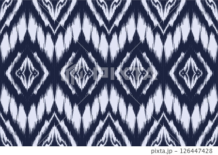 Abstract ethnic geometric blue Ikat Seamless pattern design  126447428