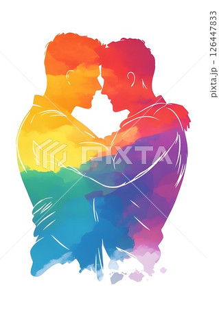 Pride month, love is love, couple in love in the colors of the LGBT community rainbow flag, illustration on white background Pride month, love is love, couple in love in the colors of the LGBT community rainbow flag, illustration on white background 126447833