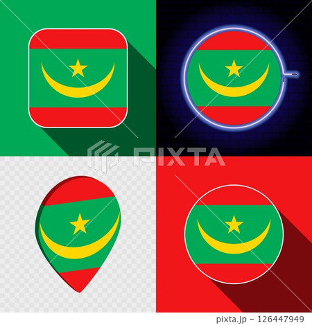 Set of modern icons with the national flag of Mauritania. Set of modern icons with the national flag of Mauritania. 126447949