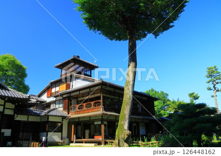 旧三井家下賀茂別邸(京都市左京区)から見る新緑の庭園 旧三井家下賀茂別邸(京都市左京区)から見る新緑の庭園 126448162