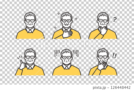 シニア男性のいろいろな表情アイコン素材セット シニア男性のいろいろな表情アイコン素材セット 126448442