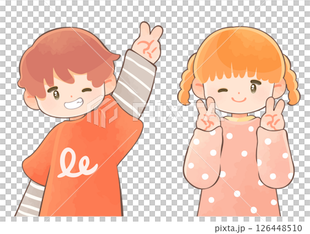 ウインクしてピースする子供　男の子と女の子 126448510