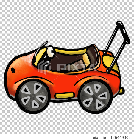 Kid red car-like trolley cartoon crayon color illustration 126449302