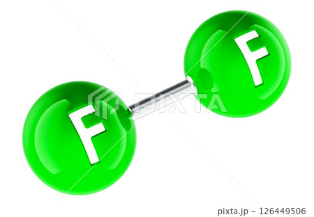 Fluorine Molecule F2, 3D Atomic Model. 3D rendering Fluorine Molecule F2, 3D Atomic Model. 3D rendering 126449506