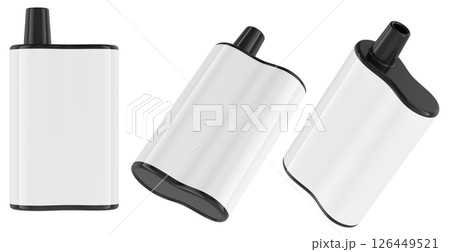 White Disposable Vape Device. Front and Side Views. 3D rendering White Disposable Vape Device. Front and Side Views. 3D rendering 126449521