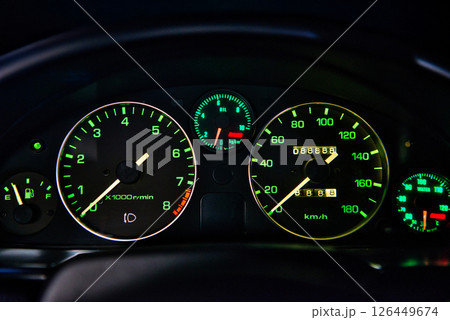 88888kmのオドメーターと888.8kmのトリップメーター(夜間照明) 88888kmのオドメーターと888.8kmのトリップメーター(夜間照明) 126449674