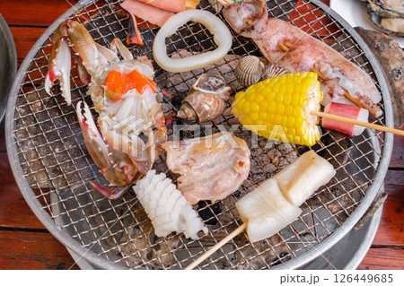 Seafood BBQ at asian charcoal brazier 126449685