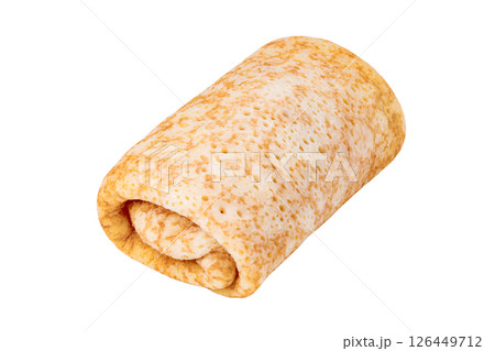 rolled pancake with meat or fruit filling, one, isolated on white rolled pancake with meat or fruit filling, one, isolated on white 126449712