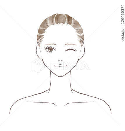 ウィンクで微笑む水彩風女性イラスト 126450374