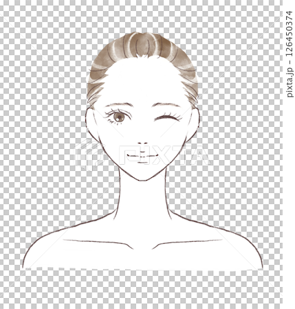 ウィンクで微笑む水彩風女性イラスト 126450374